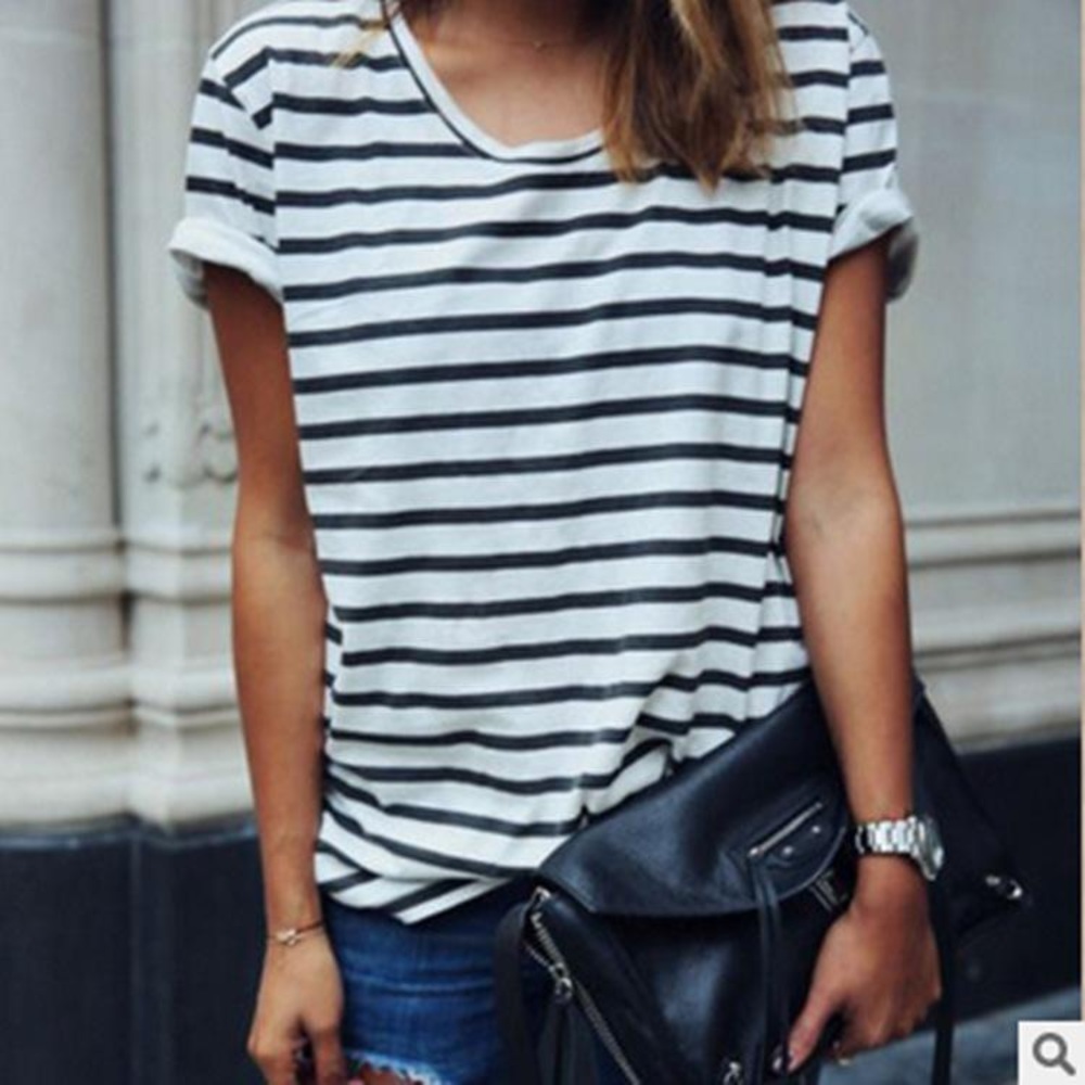 LOFT Navy & White Striped Tee